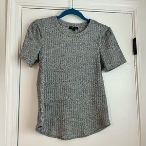 1. State Gray Women’s Small Top Crew Neck Puff Sleeve Shimmer Gray Sweater